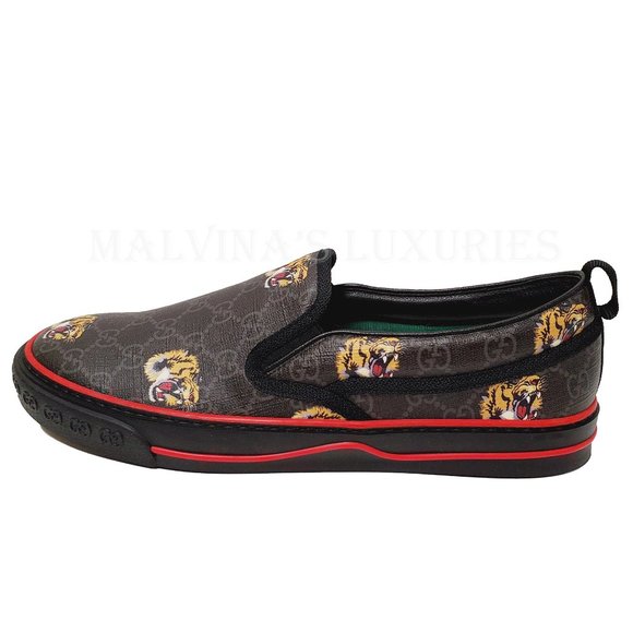 GUCCI SHOES MENS 1977 TENNIS SLIP ON SNEAKERS GG SUPREME TIGER - Picture 5 of 16